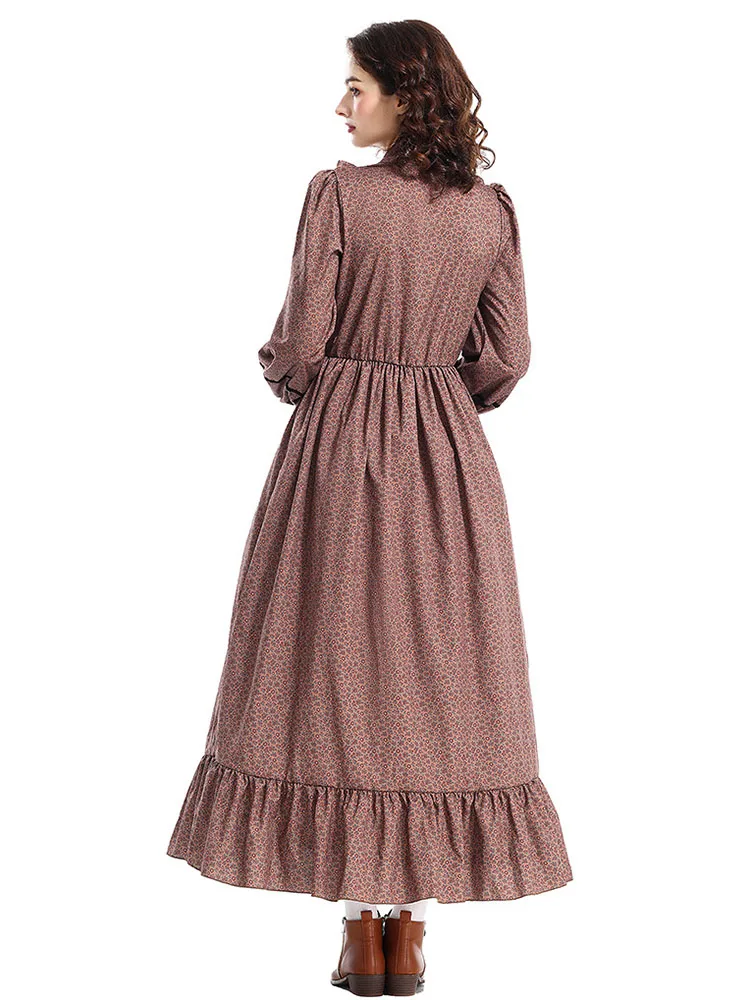 

loween andma Costume Floral Print Midi Dr Brown Fairy T Mother Dr Polyester Material Ethnic Stage Costume for W...