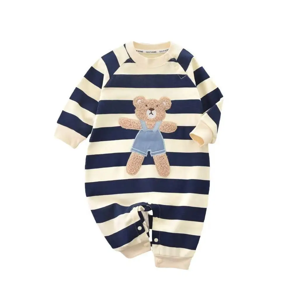

Ins Cute Newborn Baby Cartoon Bear Stripes Onesie 100% Cotton Infant Boys Girls Romper Jumpsuit Soft Cotton Autumn OOTB Outfits