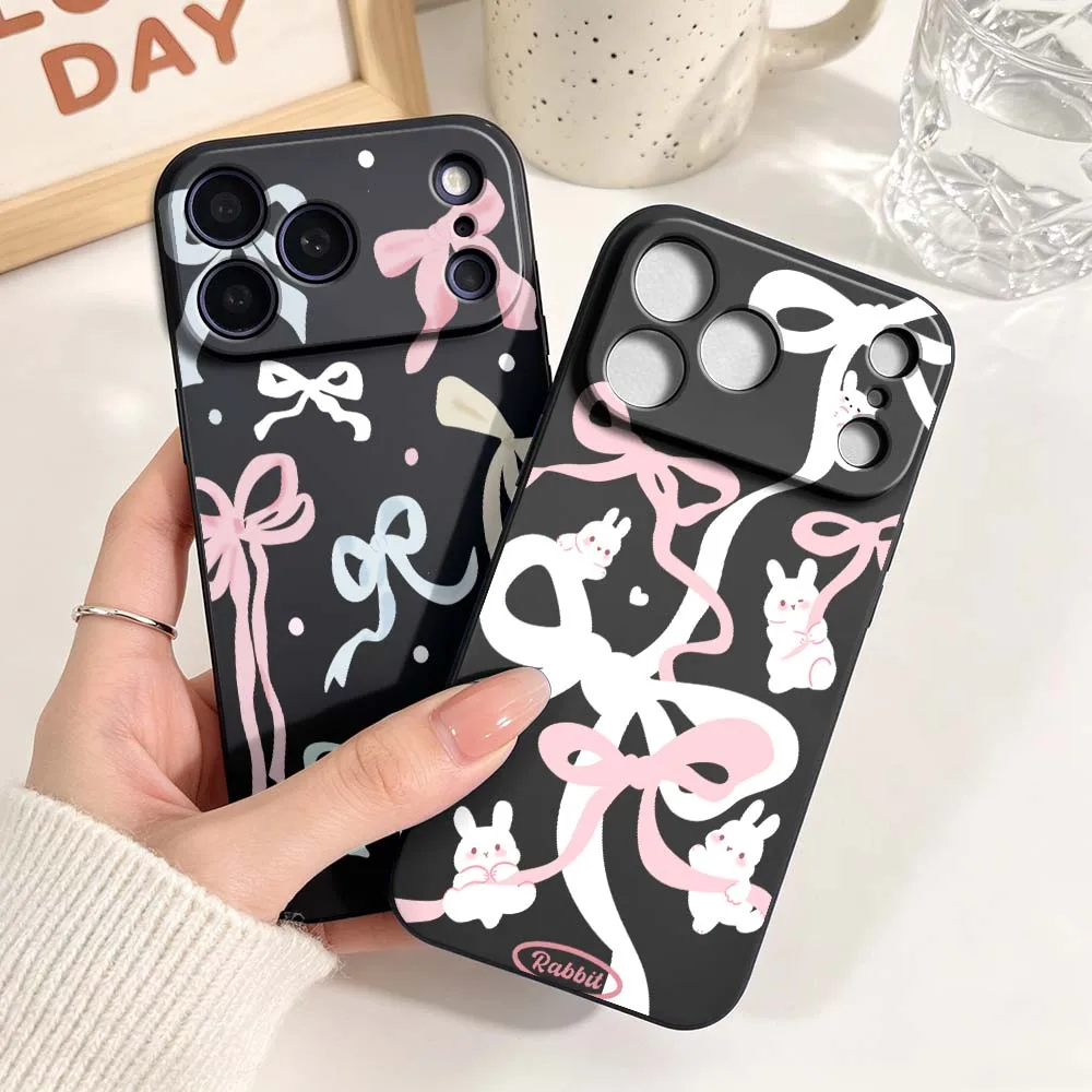 

Fashion Butterfly Bow Print Phone Case For Apple iPhone 17 Air 16 16e 15 14 13 12 11 XS Pro Max Plus Black Soft Cover