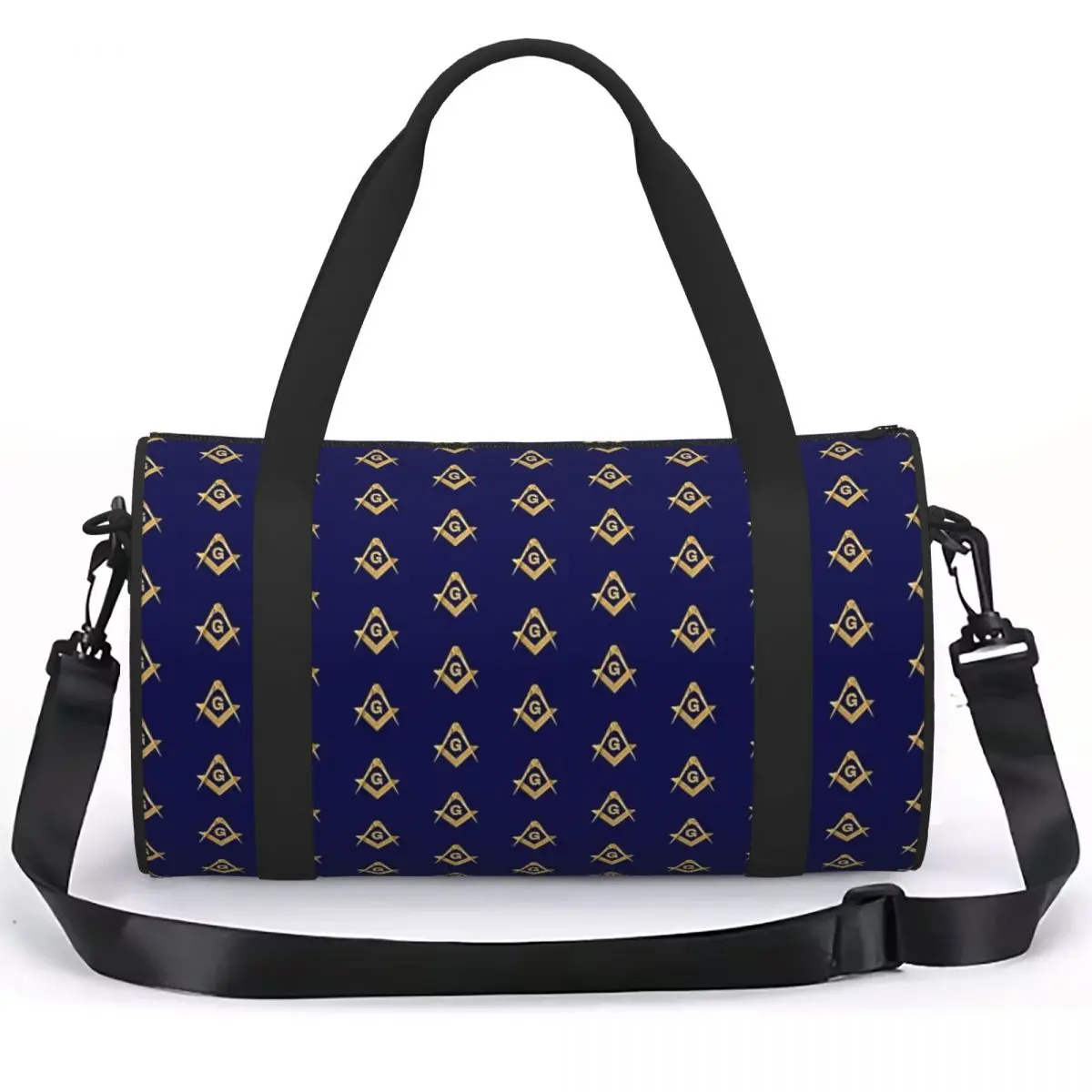 Freemason Pattern Gold Blue Square And Compass Masonic Luggage Bag Large Capacity Duffle Tote Bag Handbags Gym Bags Fitness