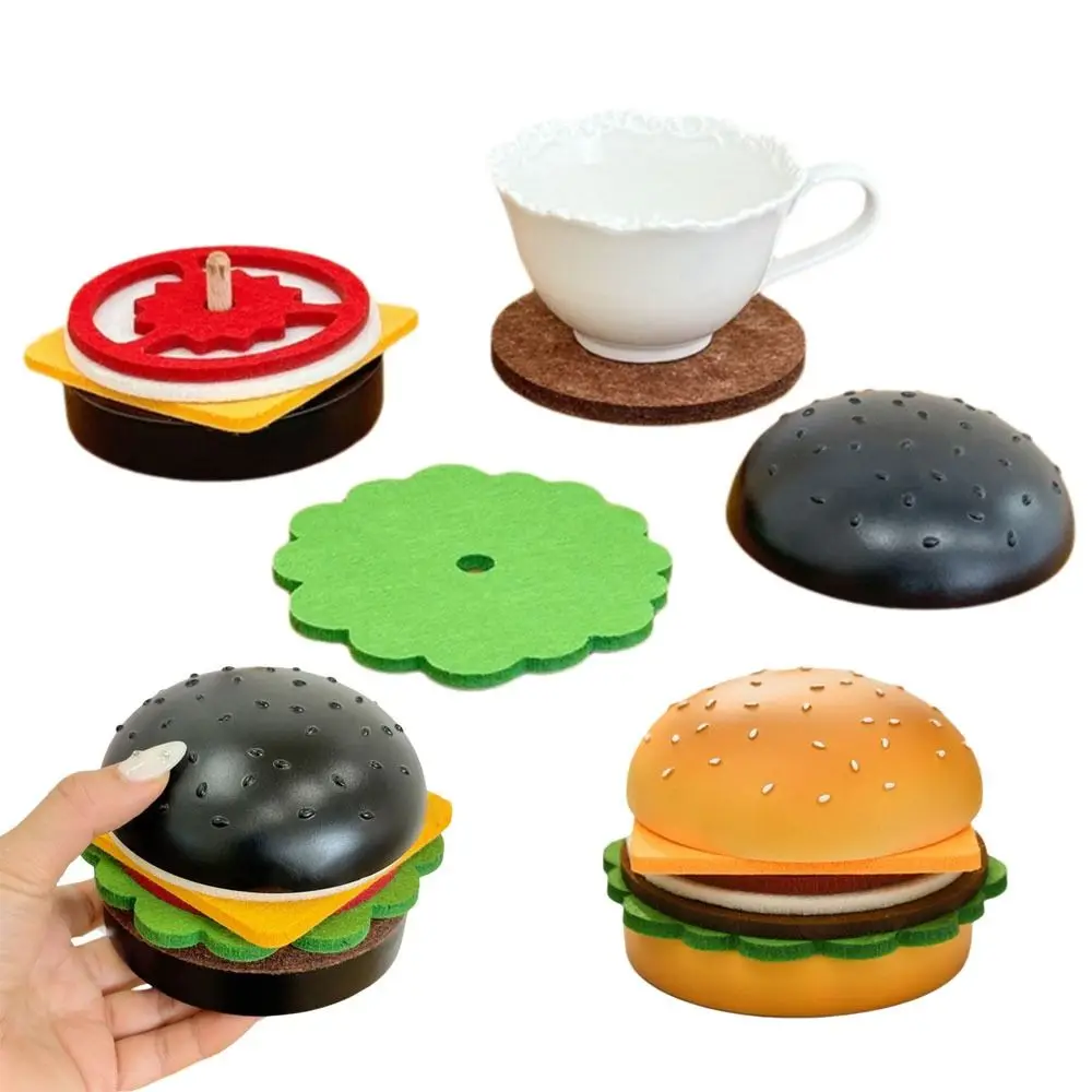 

Non-slip Hamburger Coaster Set Heat-resistant Creative Felt Burger Cup Mat Spill-proof Stackable Hamburger Drinks Pads