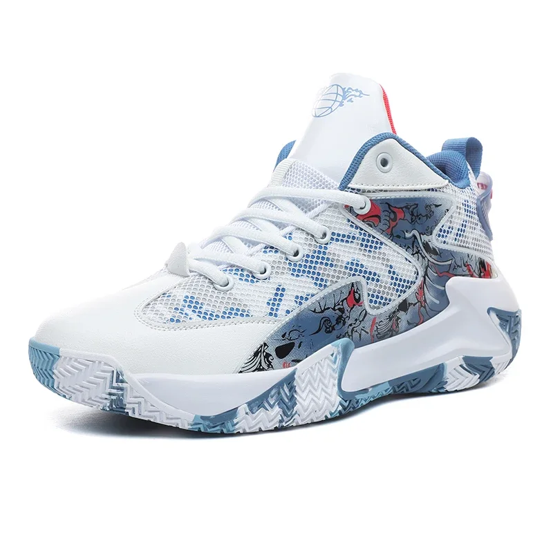 Men's Fashionable Basketball Shoes with Graffiti Design Anti-Slip Wear-Resistant Soles Running Sports Shoes