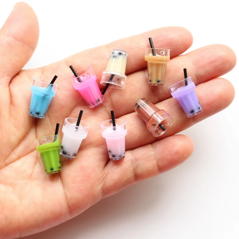 10pcs Mini Pearl Milk Tea Resin Beverages Drink Bottle DIY Home Decor Miniatures Fairy Garden Ornament Dollhouse Decor Wholesale