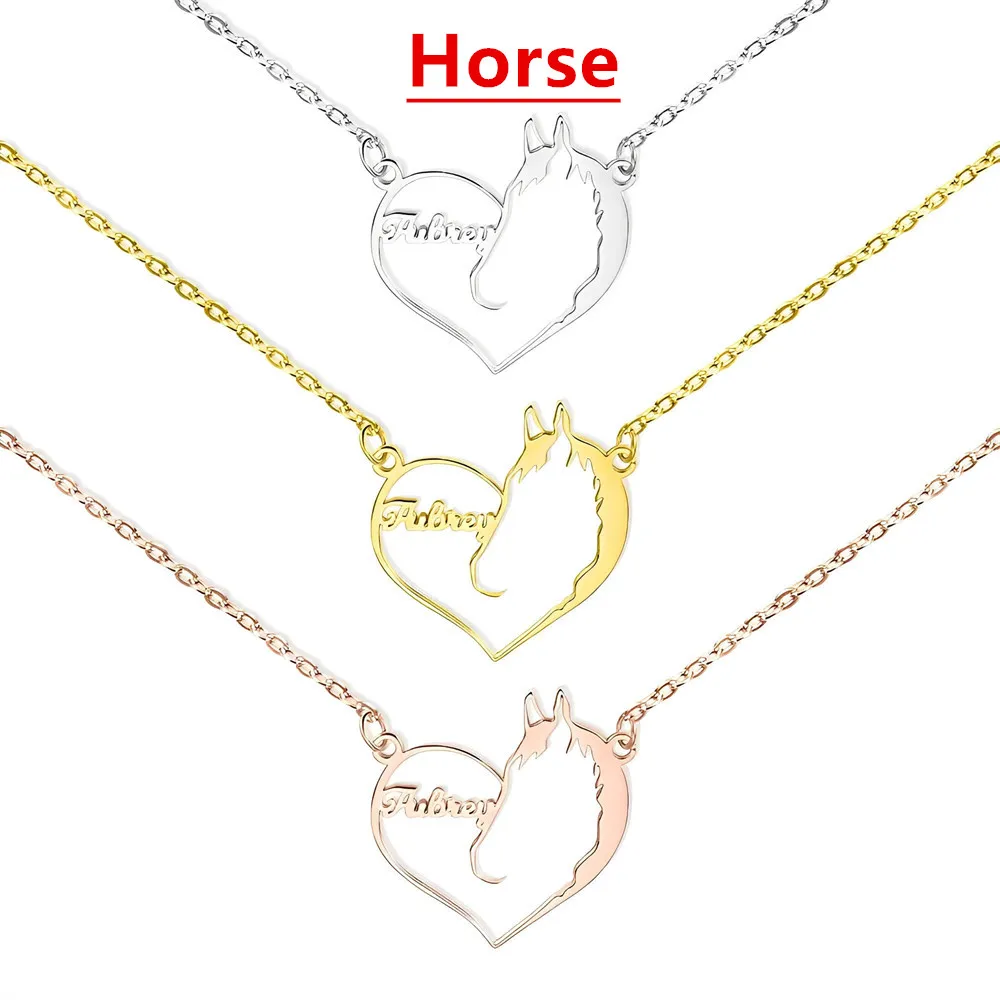 

Custom Name Necklace Gold Plated Personalized Dog Cat Horse Pet Outline Jewelry For Women Birthday Gift