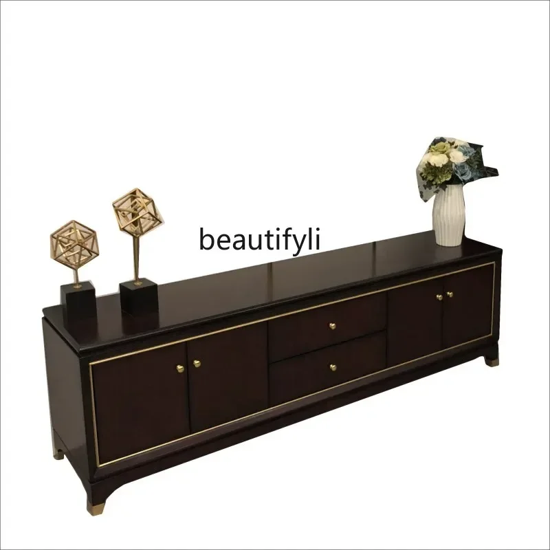 

American light luxury postmodern TV cabinet neoclassical solid wood audio-visual, simple walnut TV cabinet