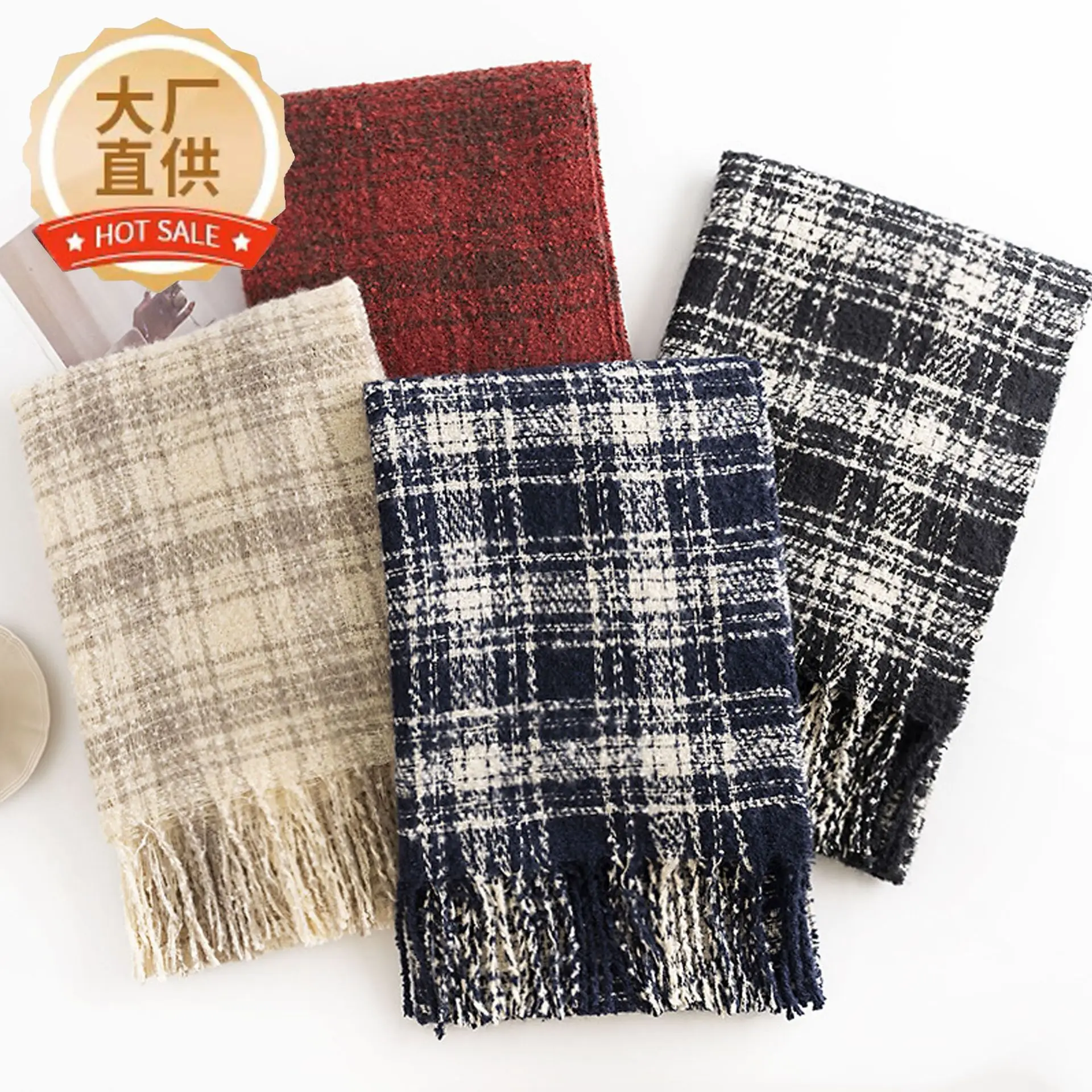 

Autumn and winter square plaid scarf for women versatile elegant casual style cold-proof shawl keeps warm