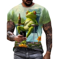 Men's Clothing Casual Frog Pattern Print Short Sleeve Tshirts O-Neck T-Shirt Oversize Casual Outdoor Male Cartoon Funny T Shirts