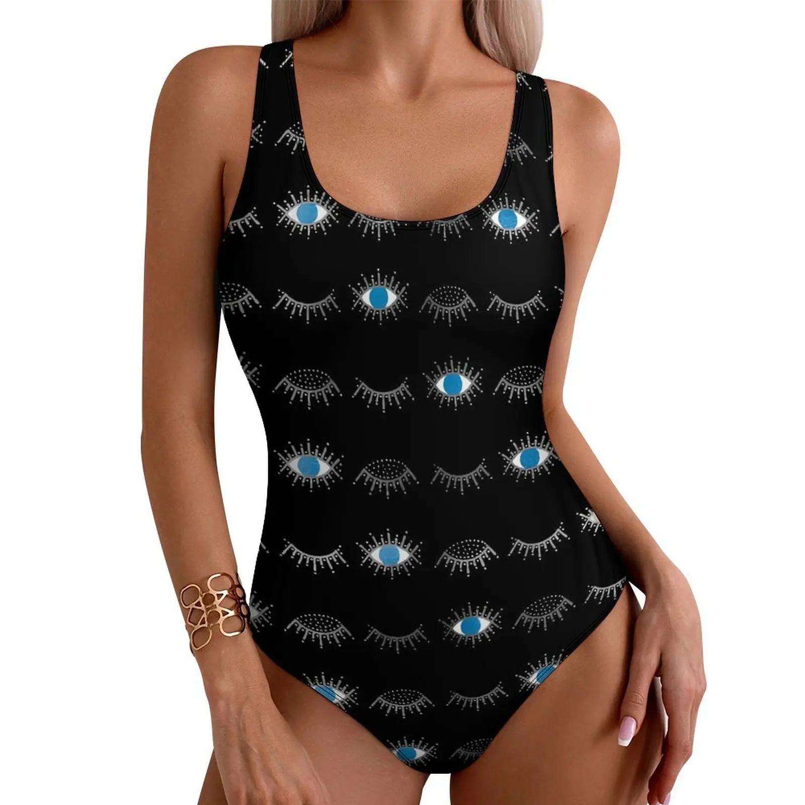 

Evil Eye Eyelashes Swimsuit Nazar Mati Print Push Up Swimwear One-Piece Surfing Bathing Suits Bodysuit Sexy Beach Wear Plus Size