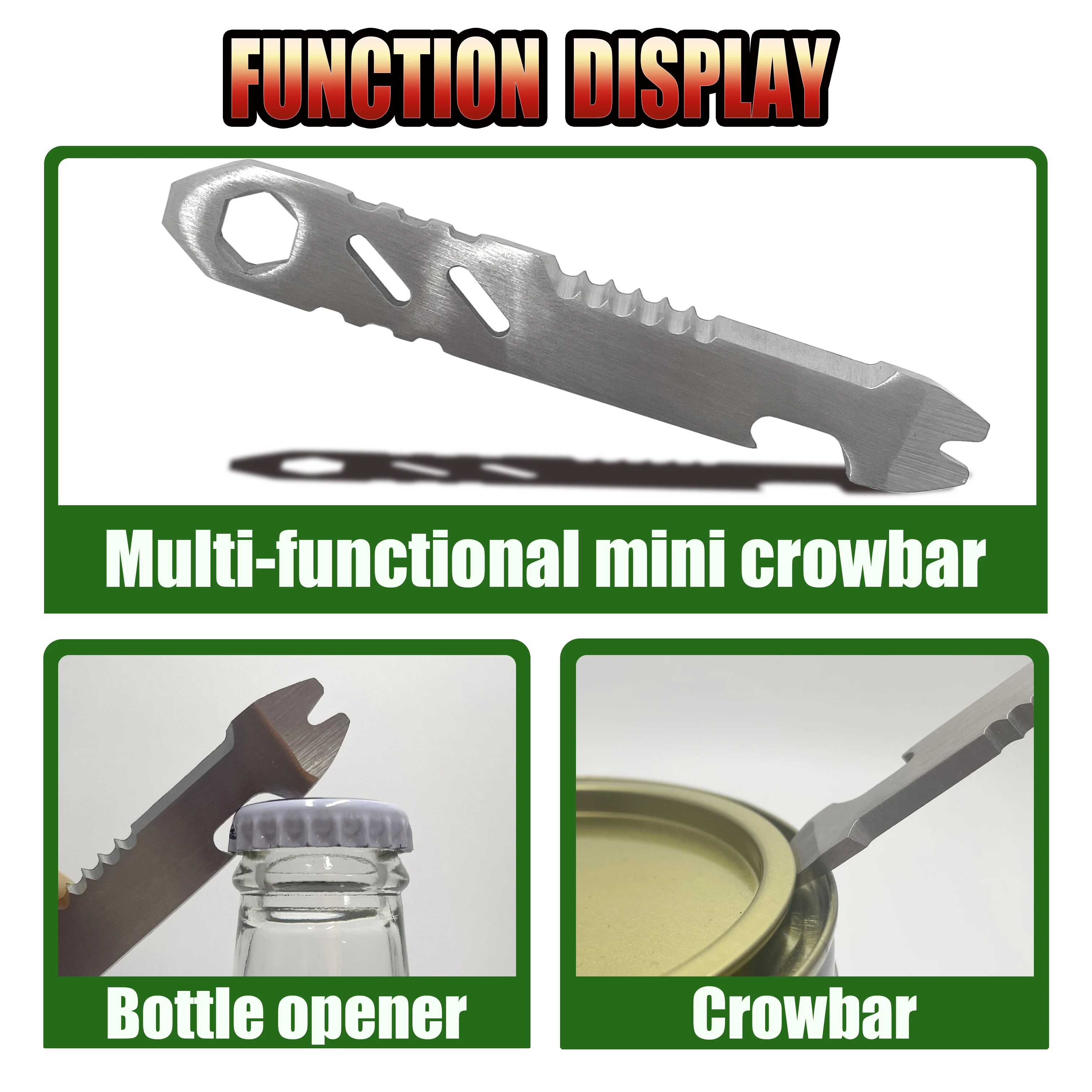 Mini stainless steel crowbar, multi-function Allen wrench, Bottle opener , portable outdoor camping Edc tool
