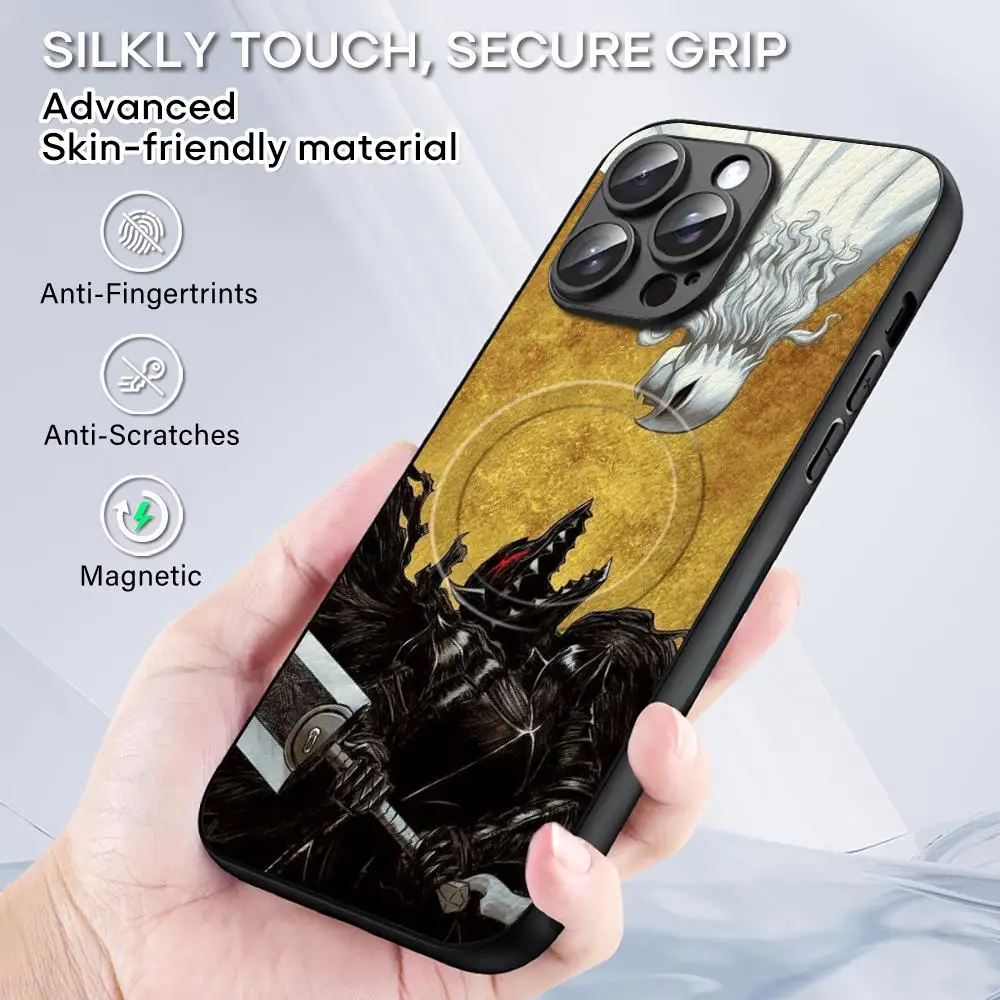 Griffith hot blood anime pattern ins Phone Case For iPhone 16 15 14 13 12 11 Plus Pro Max  High-end Luxury Magsafe Sheepskin view 5