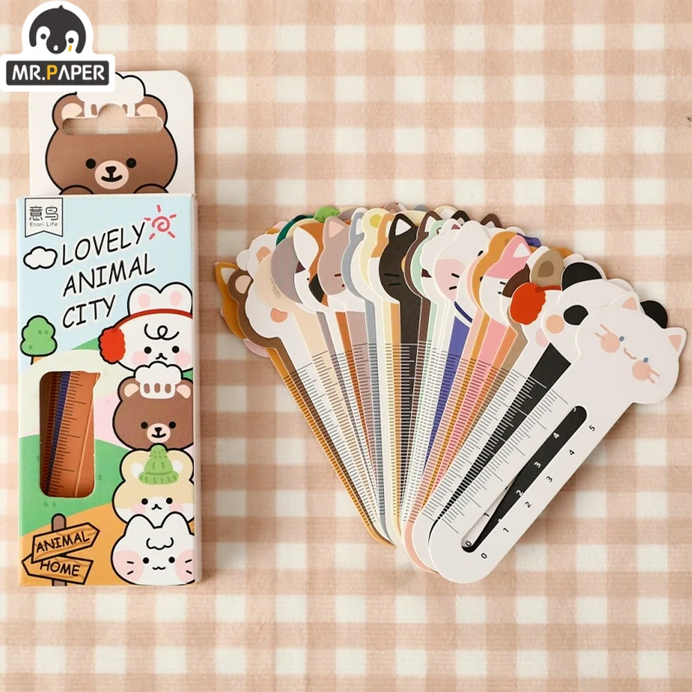 Mr. Paper 30Pcs/Box Cartoon Animal Bookmark Cute Bear Kitten Student Ruler Bookmark  Students Supplies