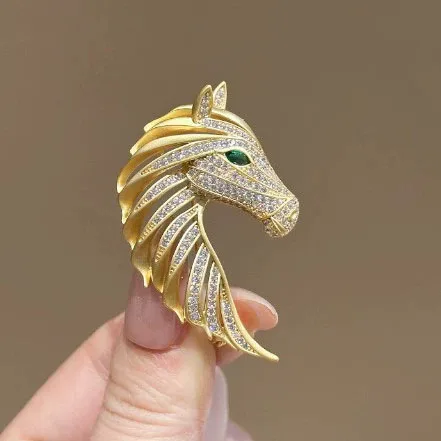 Exquisitely Enamel Horse Brooch, Handmade Pony Tassel Brooch Pin with Zirconia, Luxury Banquet & Evening Jewelry for Women
