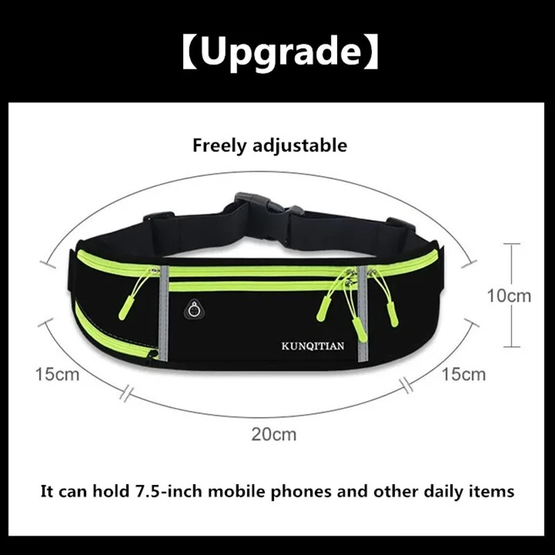 Black Sports Waist Pack Bottle Men Women Marathon Running Gear Outdoor Fitness Mobile Phone Bag Waterproof