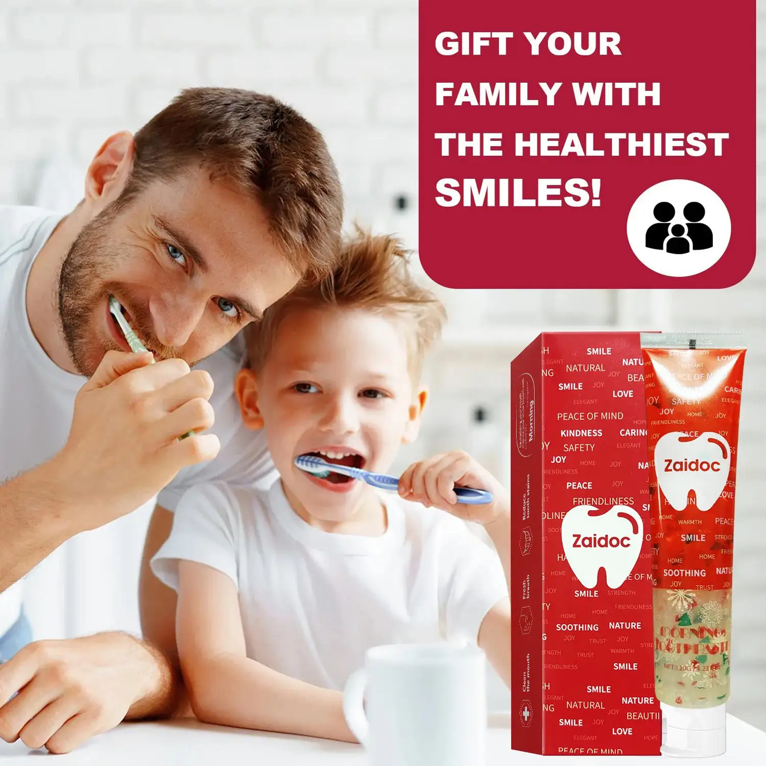 ZaiDoc 3Pcs Toothpaste Set : Probiotic + Coconut Whitening + Clear Gel with Christmas Hearts Nano Hydroxyapatite Natural Oral Care 120g Each