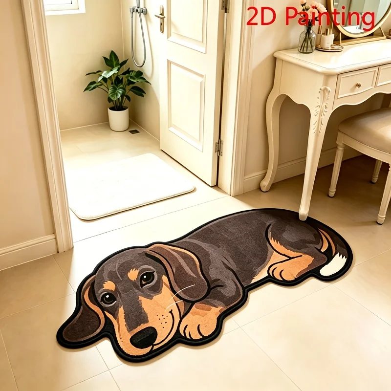 VIKAMA Lying Dachshund Shaped Long Rug 2D Realistic Pet Print Non Slip Soft Irregular Carpet Bedroom Bedside Decor Floor Mat