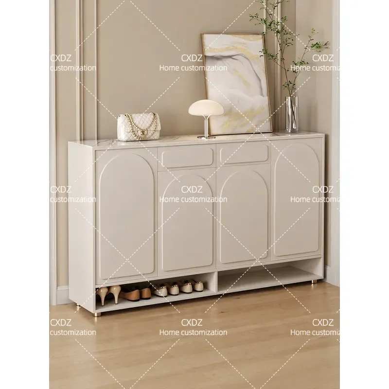Hetu Cream Wind Large Capacity Slate Shoe Cabinet Household Door Entrance Cabinet Integrated 2026 New Popular Locker
