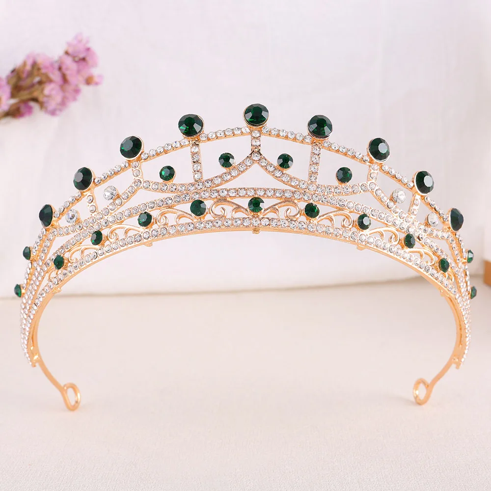 Gold Color Alloy Rhinestone Crown For Women Elegant Fashion Pink Tiara Headband Halloween Wedding Party Jewelry Hair Accessories