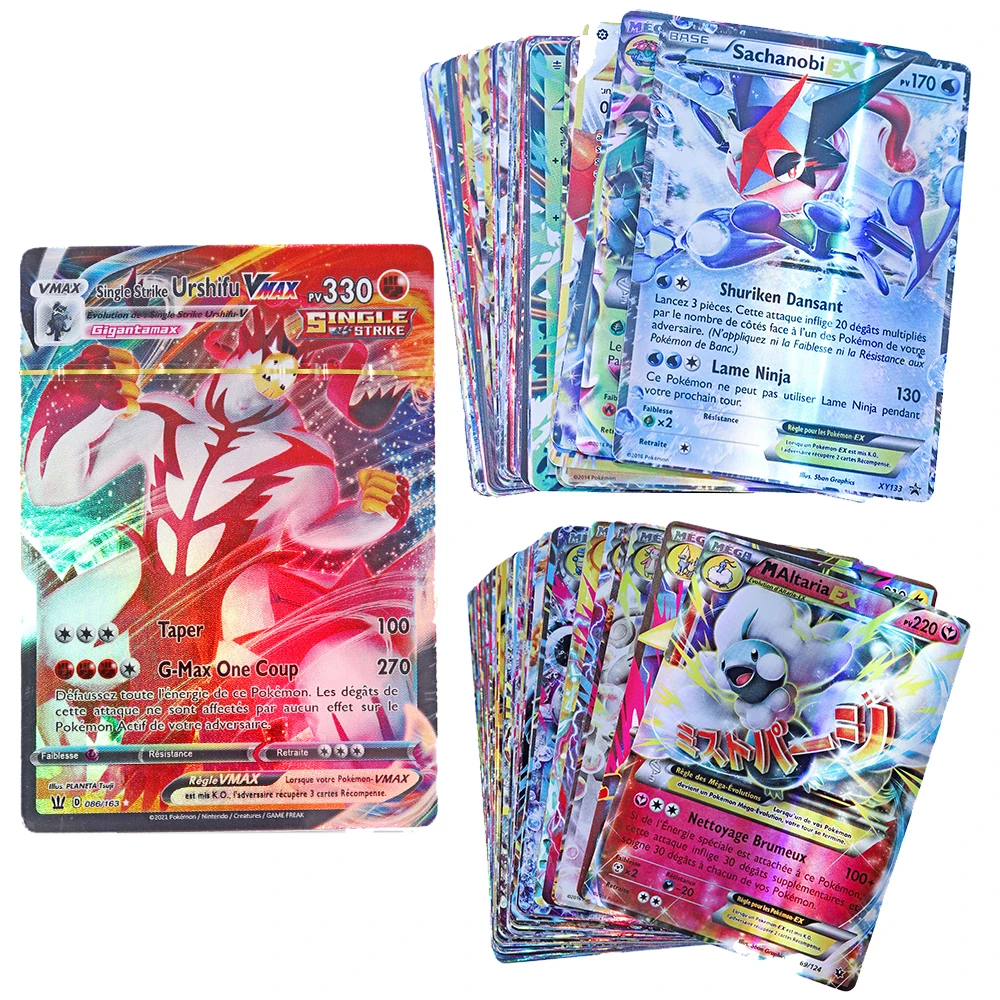 20pc/set French Language Pokemon Card Battle Game Card 20GX 20V Vmax Tag 20EX 20MEG For Kids hot