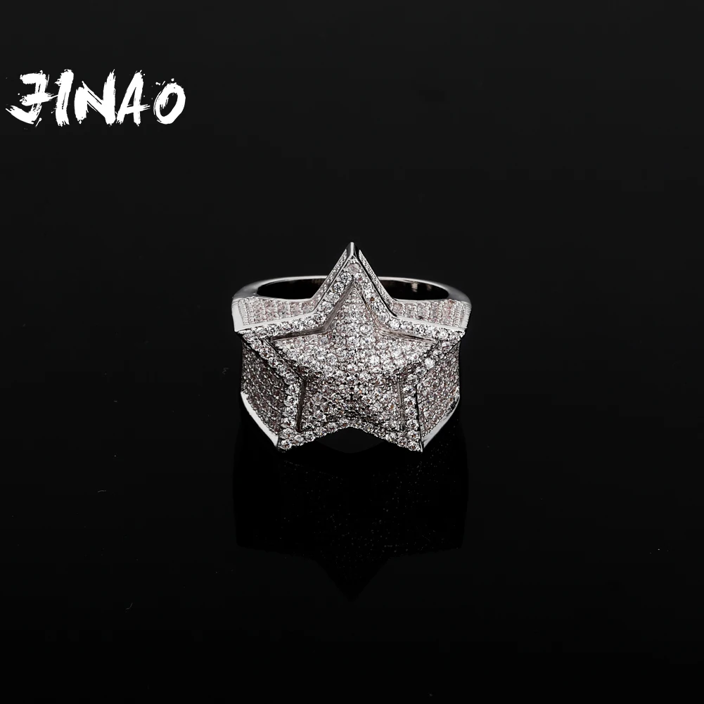 

JINAO 2022 NEW European and American style Five-pointedSstar Design Silver-Colour Ring Ice Cravejado AAA+ Cubic Zircon Jewelry