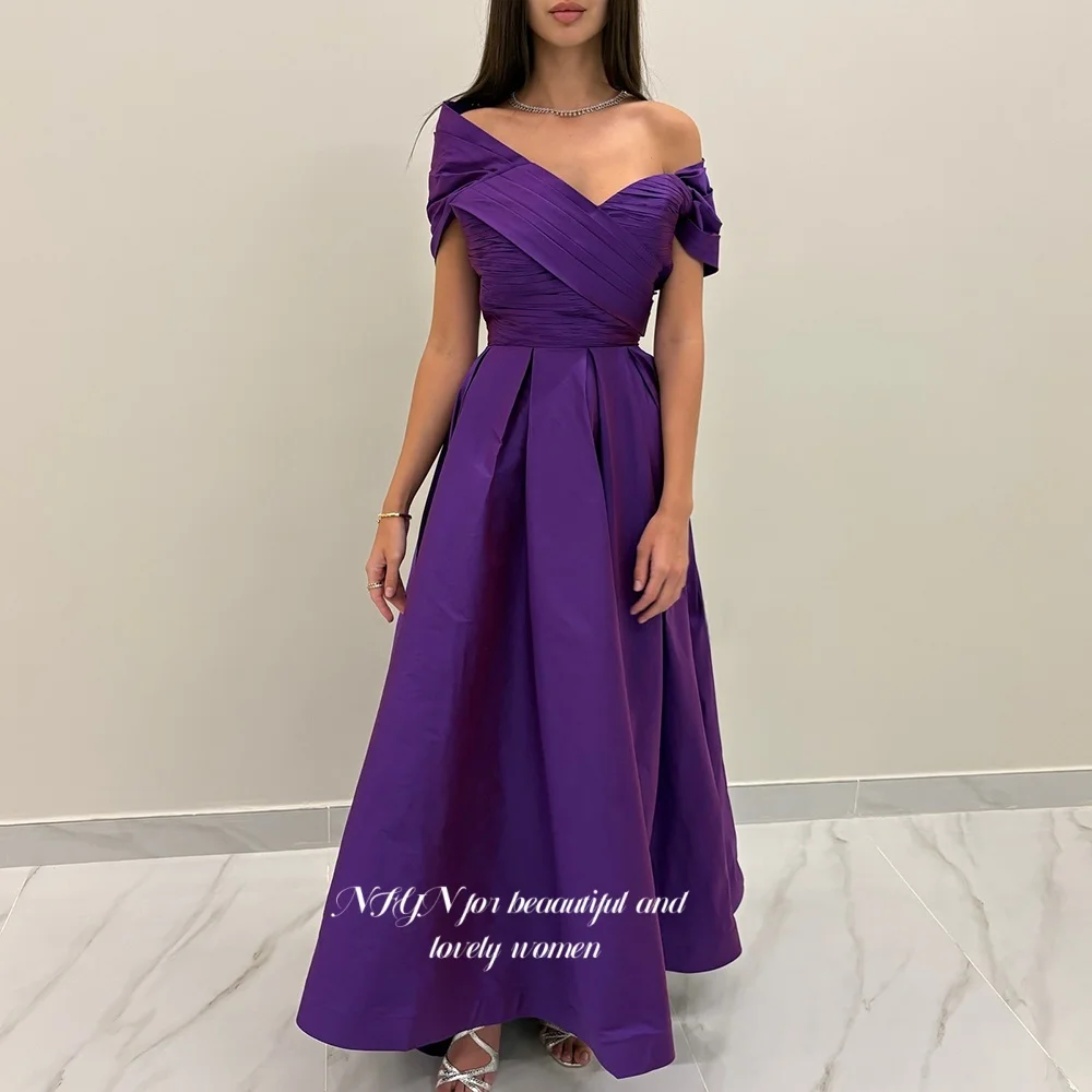 

NFYN Off Shoulder Prom Dress A Line Formal Dress Pleats Party Dress for Arabic Women حزب فساتين Customized