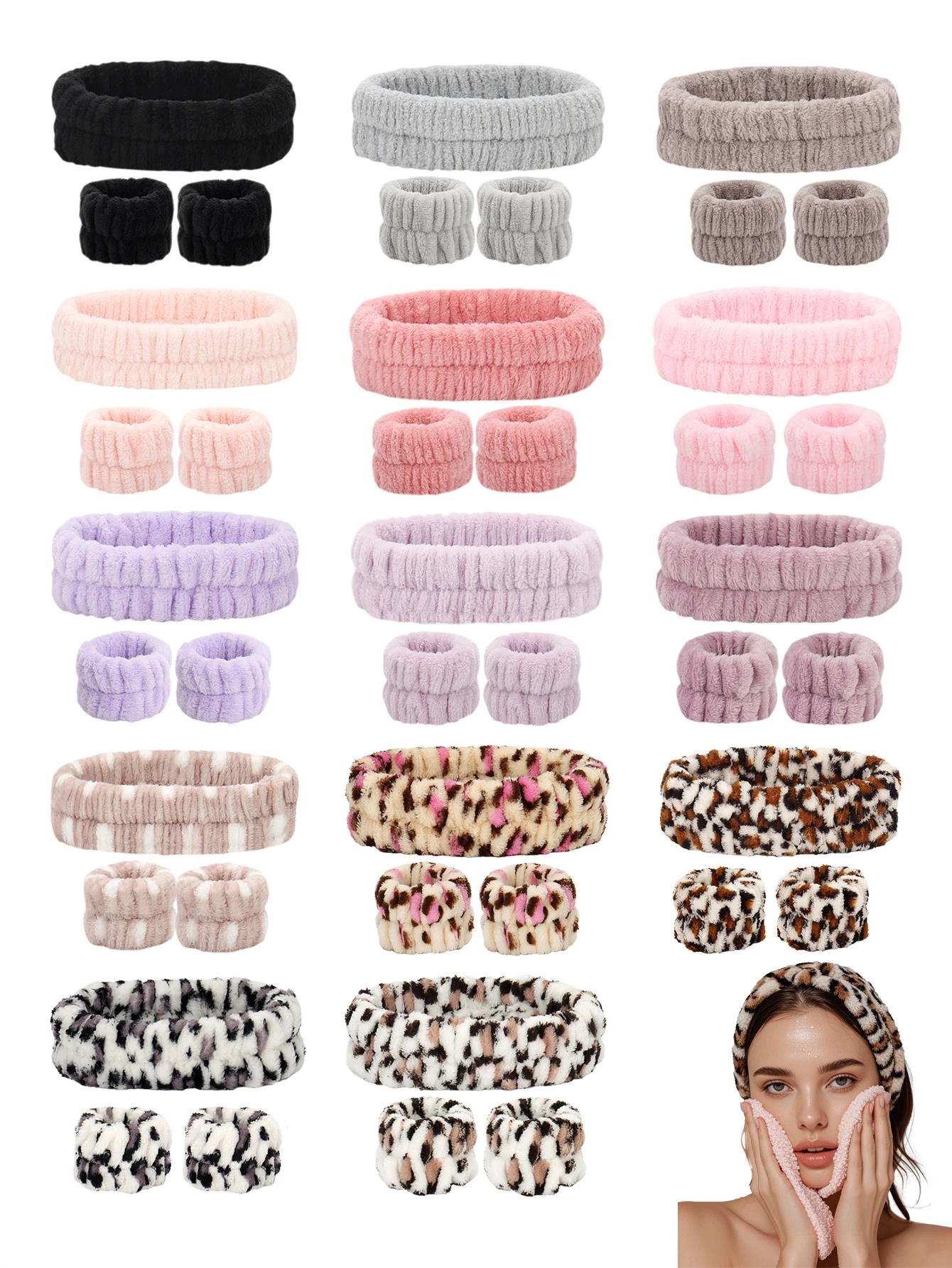 3-teiliges Haarband-Set, 1-teiliges Haarband und 2-teiliges Armband, Gesichtswaschen, Gesichtsreinigung, Make-up, Make-up-Entfernung, Reisen,