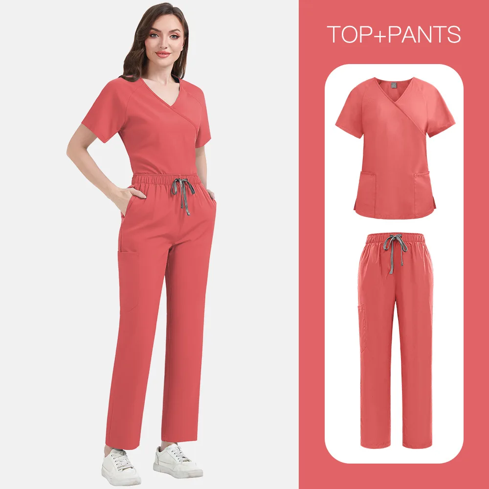 ชุดยูนิฟอร์มทางการแพทย์แบบสลิมฟิตสำหรับผู้หญิง ชุดสครับสำหรับโรงพยาบาล เสื้อผ้าสำหรับพยาบาล อุปกรณ์เสริมสำหรับคลินิกทันตกรรม ร้านเสริมสวย สปา ชุดทำงาน