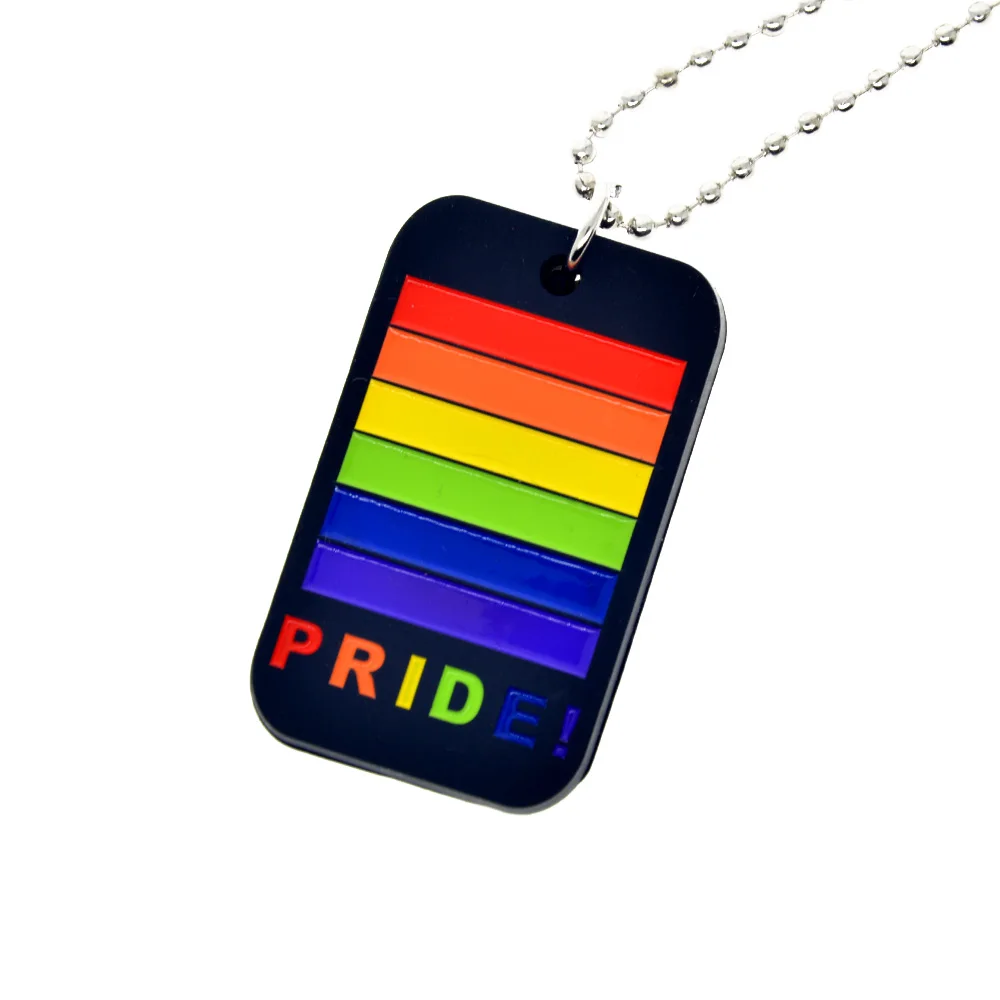 25 Pcs Pride Silicone Dog Tag Pendant Necklace With 24 Inch Ball Chain Rainbow Flag Design Party Decoration Accessories