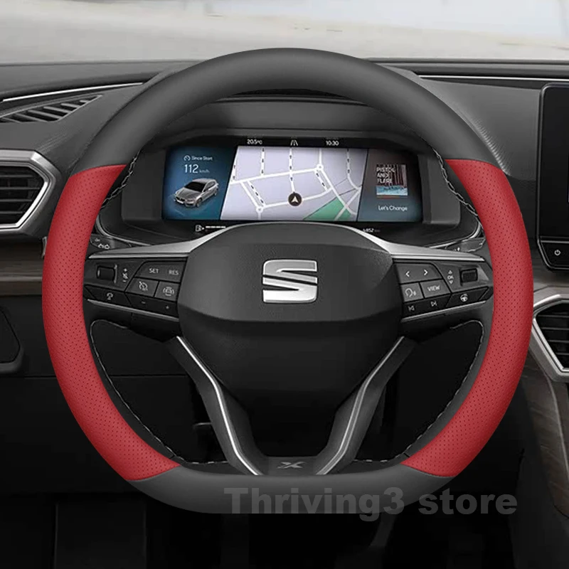

Leather Car Steering Wheel Cover For SEAT LEON Sportstourer FR e-Hybrid 2009-2020 Auto Steering Wheel Cupra Leon Accessories