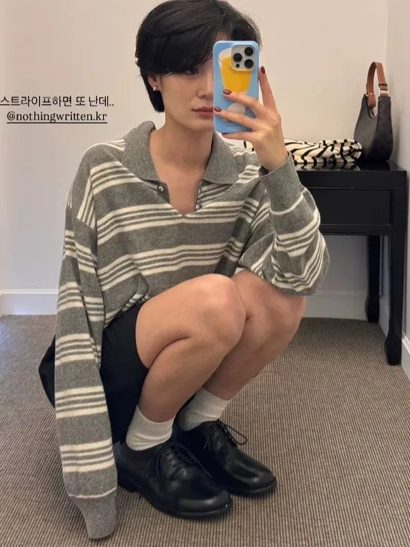 

2025 Autumn New Sle Dongdaemun No*ng W*tten Korean Sle Striped Knitwear Women's Top Casual Loose Fit round Ne Regular L...