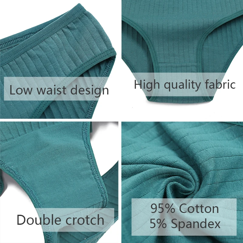 FINETOO Cotton Panties Women Solid Color Underpants M-XL Soft Briefs Girls Striped Underwear Comfortable Panties Female Lingerie