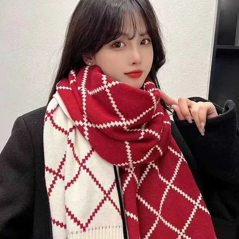 Christmas Lattice Winter Warm Scarf Women Shawl Wraps New Year Pashmina Neckerchief Bufanda Female