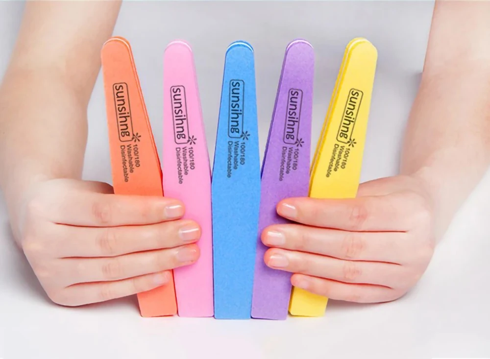 10 ชิ้นเล็บสองด้านแฟ้มบล็อกฟองน้ําที่มีสีสันภาษาโปลิชคําขัดบัฟเฟอร์แถบขัดเล็บเท้าเล็บเครื่องมือ