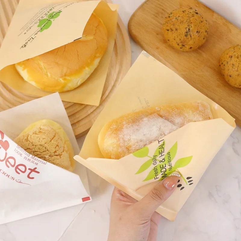 

100Pcs Baking Donut Bakery Food Packaging Kraft Bag Oilproof Fried Bread Sandwich Paper Sweet Wrapping