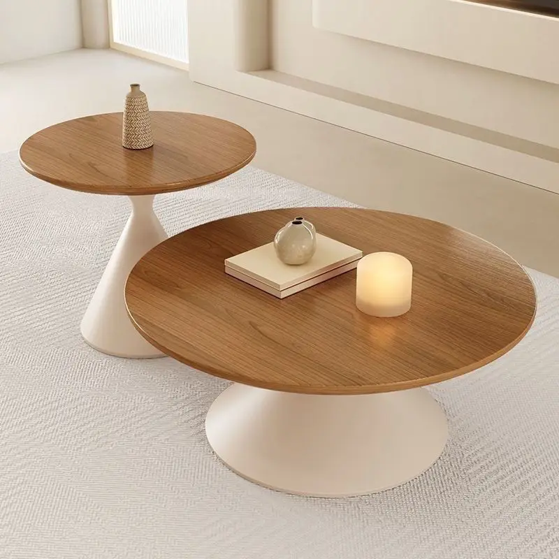 

Cream wind Internet celebrity round coffee table home designer small apartment living room modern solid wood bed and breakfast