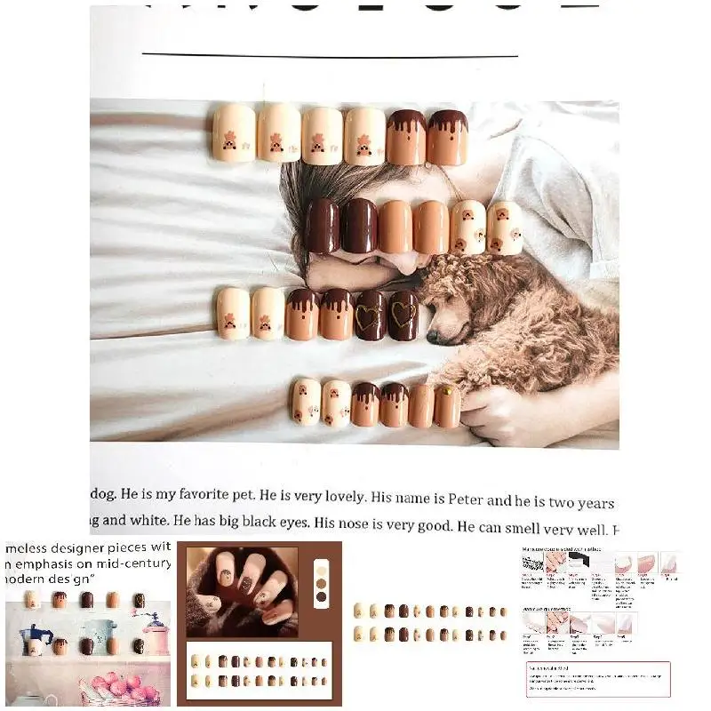 24pcs Short square bear False nails removable Manicure patch