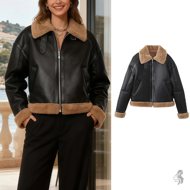 

Woman Clothes Loose Double Short Motorcycle Style Jacket For Women Frayed Collar And Hem Commuter Warm Jacket Women Jackets