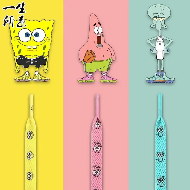 Kawaii pongebob calças quadradas cadarço bonito dos desenhos animados patrick estrela padrão cadarço anime bonito feminino coração sapato decoração