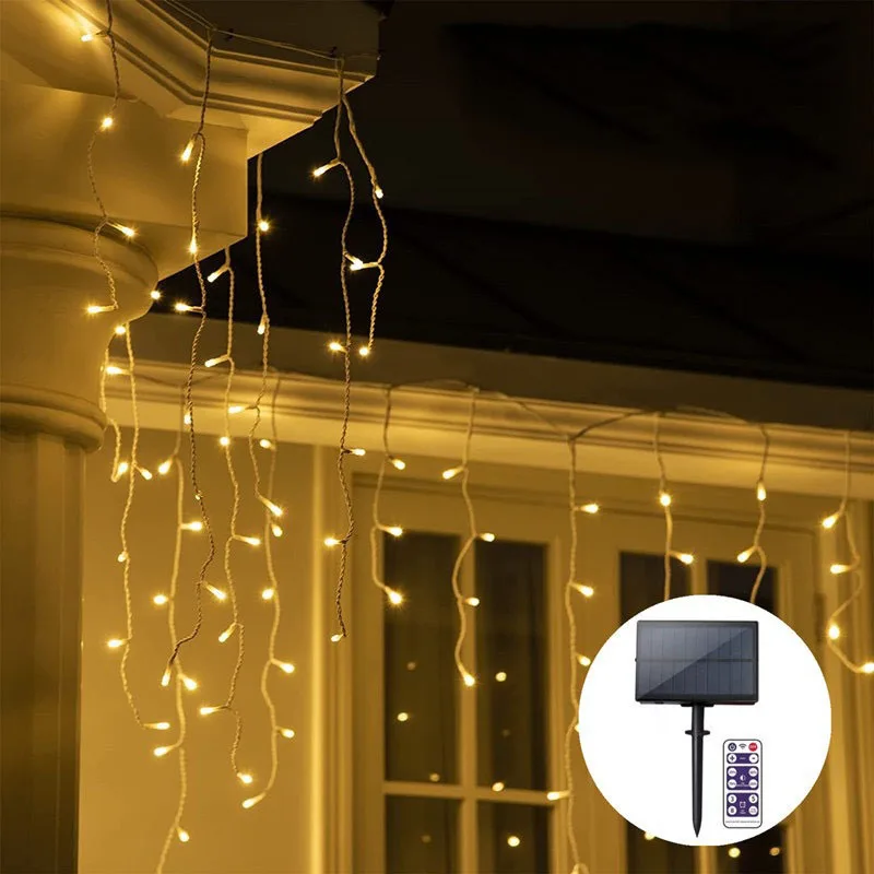 

3/5m Solar Curtain Icicle Light Outdoor Eaves Decor String Lights Garden Party Yard Christmas Decoration holiday Garlands