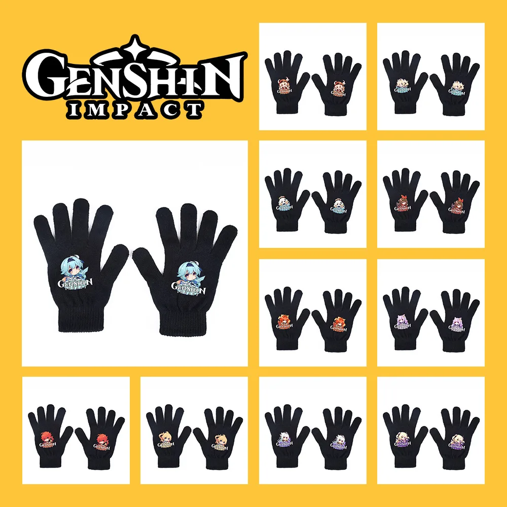 

Genshin Impact Cute Printing Klee Diluc Winter Touch Screen Gloves Boy Girl Warm Stretch Knit Mitten Imitation Wool Full Finger