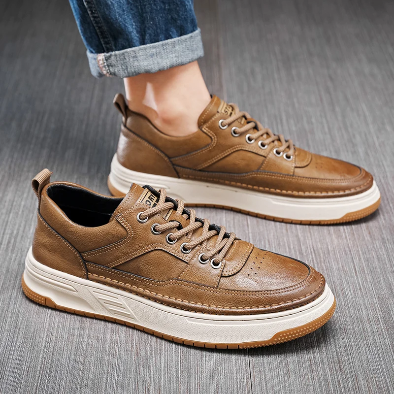 Vintage Men's Brogue Shoes Bonded Leather Distressed Finish Lace-Up Casual-Formal Hybrid for Smart Dress Code