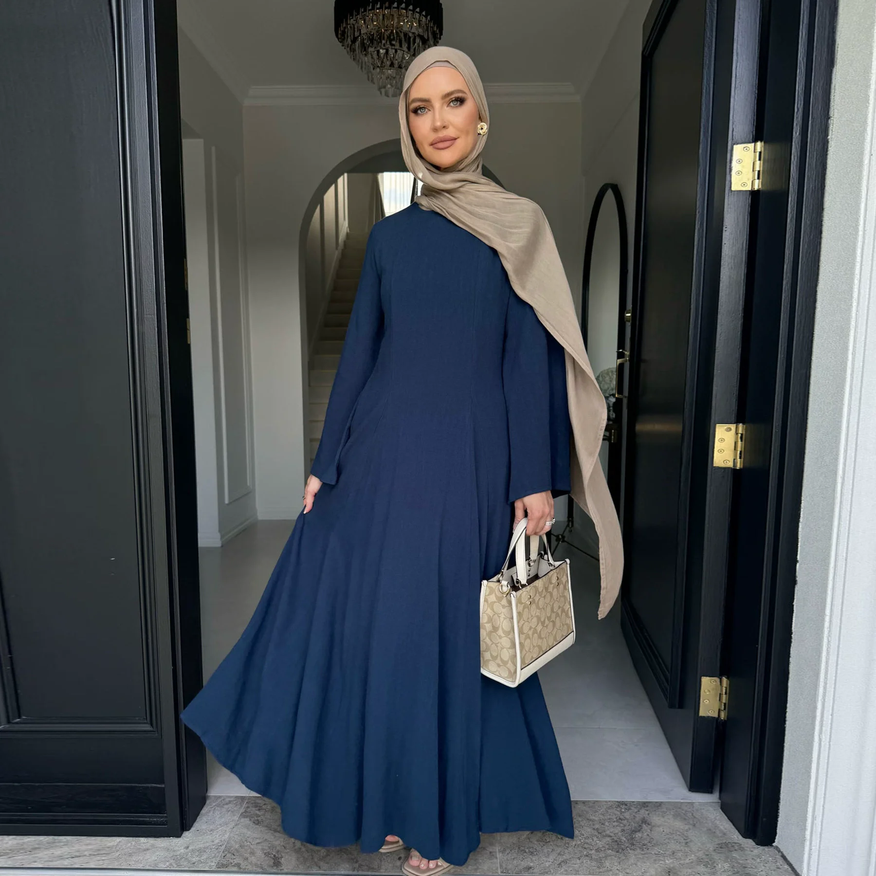 Arabe dubaï Turkiye couleur unie grand fond Robe Robe musulmane longue Robe Abaya Ramadan dubaï luxe élégance islamique