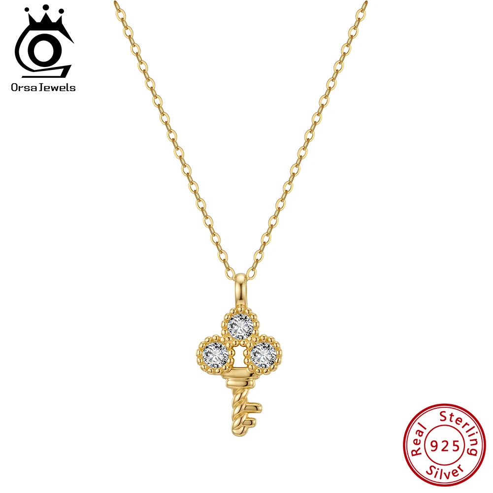 

Модное ожерелье с ключом ORSA JEWELS, серебро 925 пробы, высококачественный изысканный кулон с цирконом, цепочка на ключицу, подарок для вечеринки, SAPN66