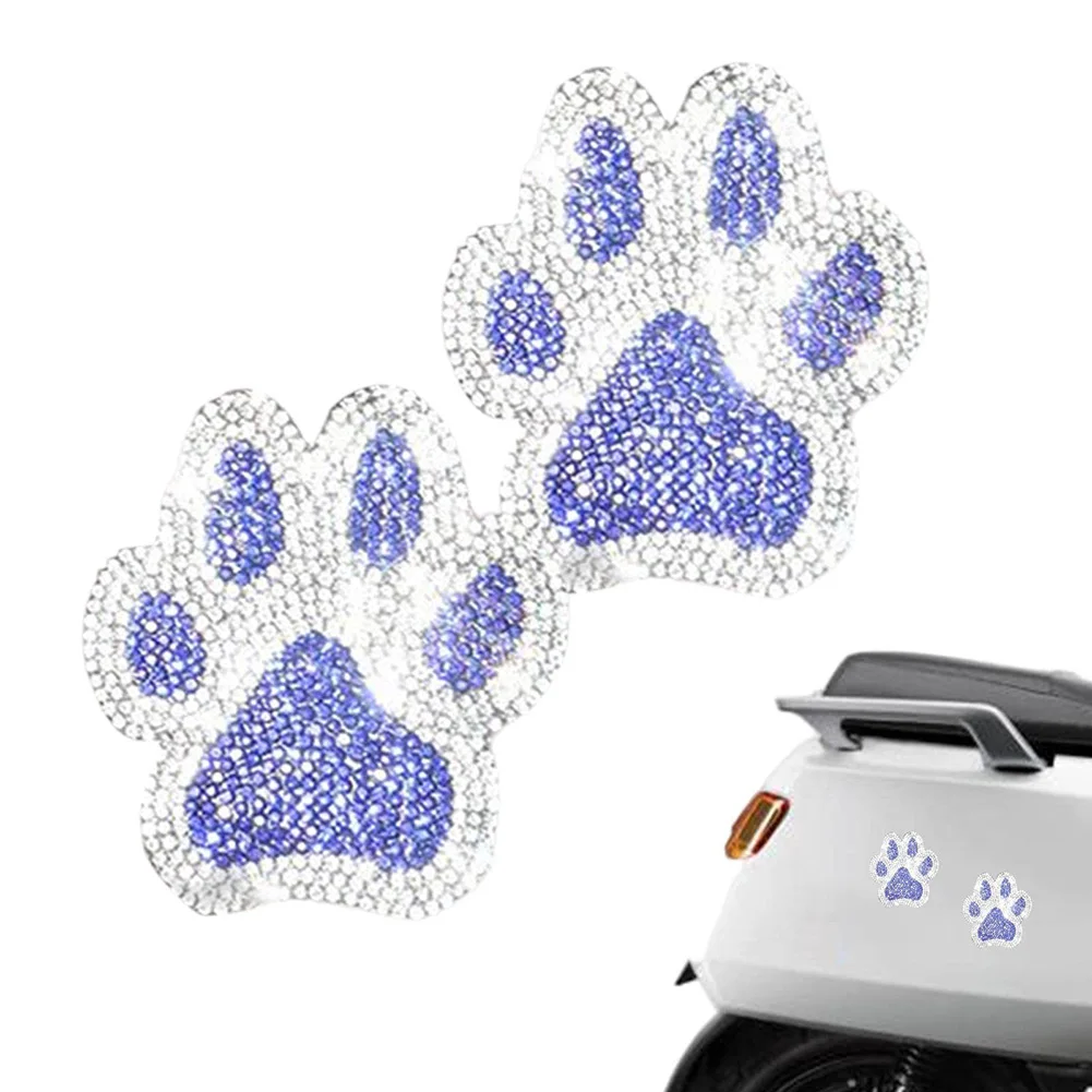 Rhinestone Paw Stickers for Cars Waterproof Bling Dog Footprint Decals Fun Decorations for Vehicle and Home 2PCS
