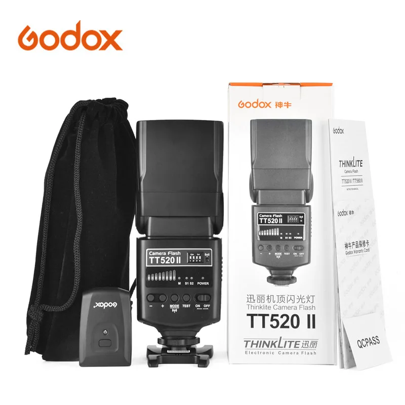 

Вспышка Godox TT520 II TT520II со встроенным беспроводным сигналом 433 МГц + триггер вспышки для цифровых зеркальных камер Canon Nikon Pentax Olympus