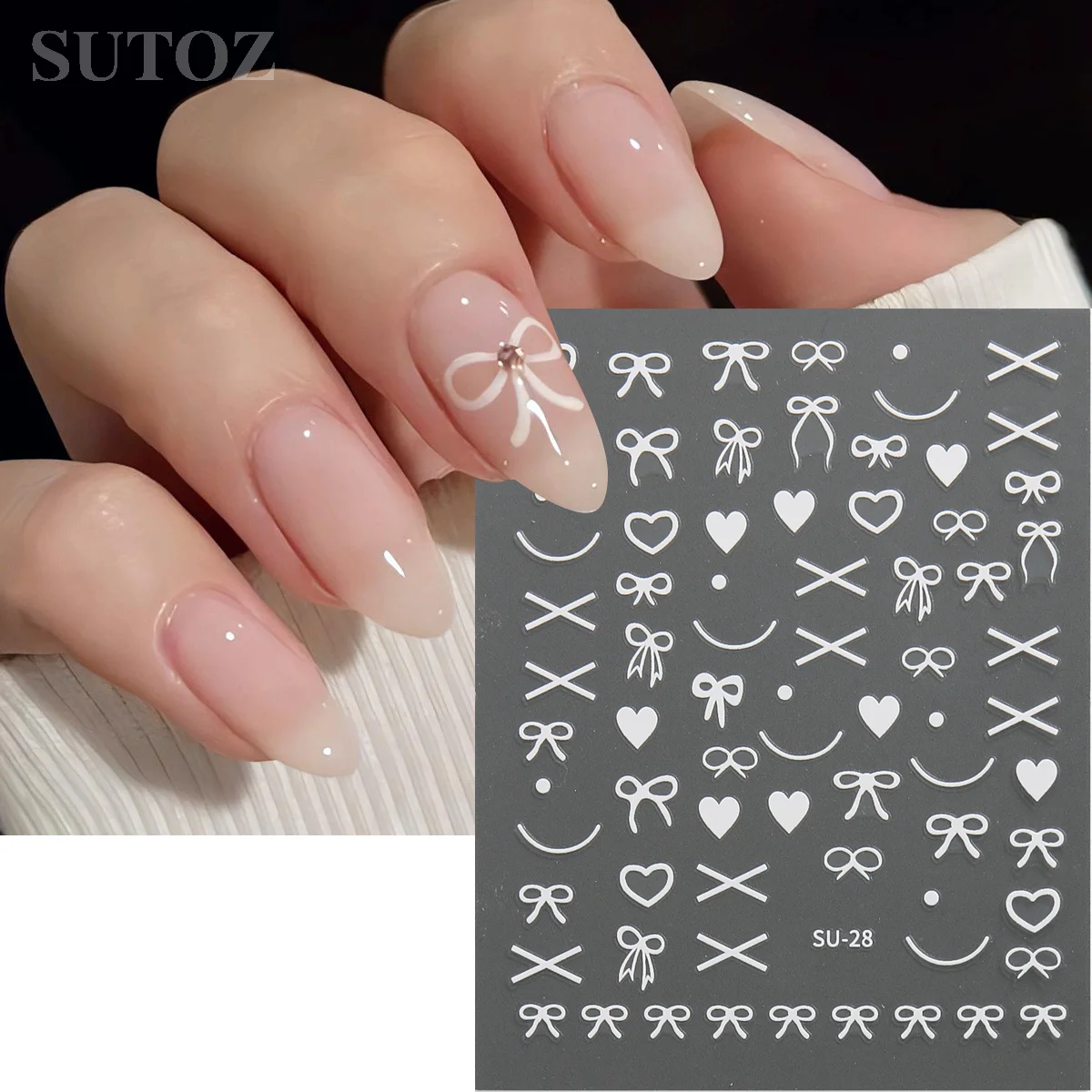 3D Nail Bow Decors Valentine Pink Bows Love Heart Nail Stickers Cute Bowknot Ribbons Nail Decals Bow-tie Manicure Supplies SU-27