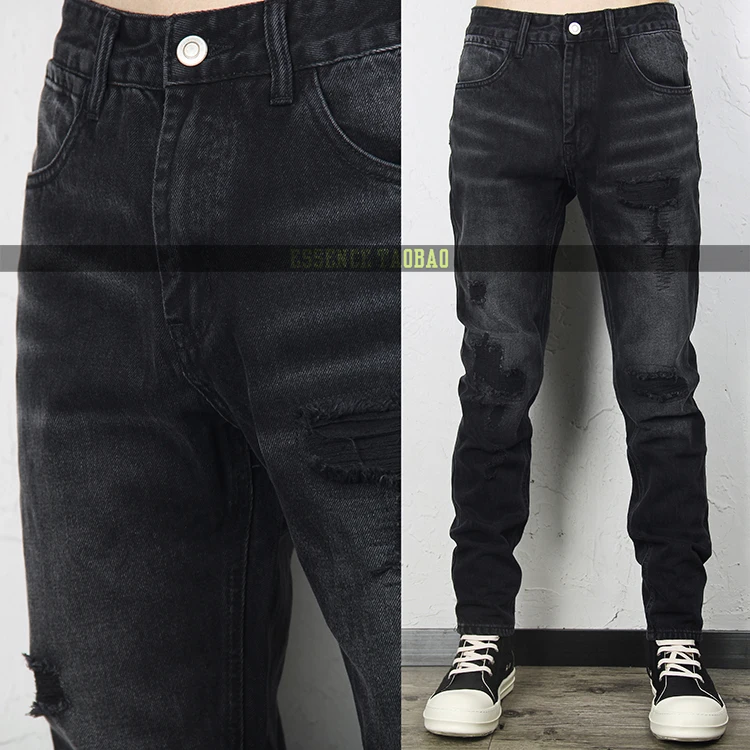 

Мужские джинсы прямого кроя: универсальные, с эффектом потертости, длинные брюки в стиле High Street, хип-хоп, повседневные, из хлопкового стрейч-денима