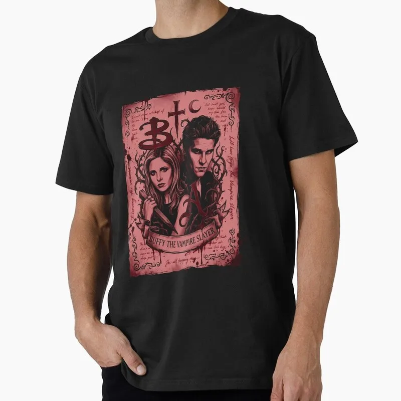 Buffy Inspired Graphic T-Shirt, 0811 Vintage Vampire Slayer Print Tee, Retro Horror Series Short Sleeve Casual Shirt US Size Top