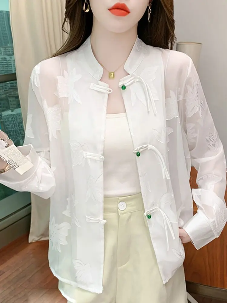 

Retro Jacquard Button-up Sun Protective Jacket for Women Summer New Fashion Versatile Lightweight Cardigan Coat