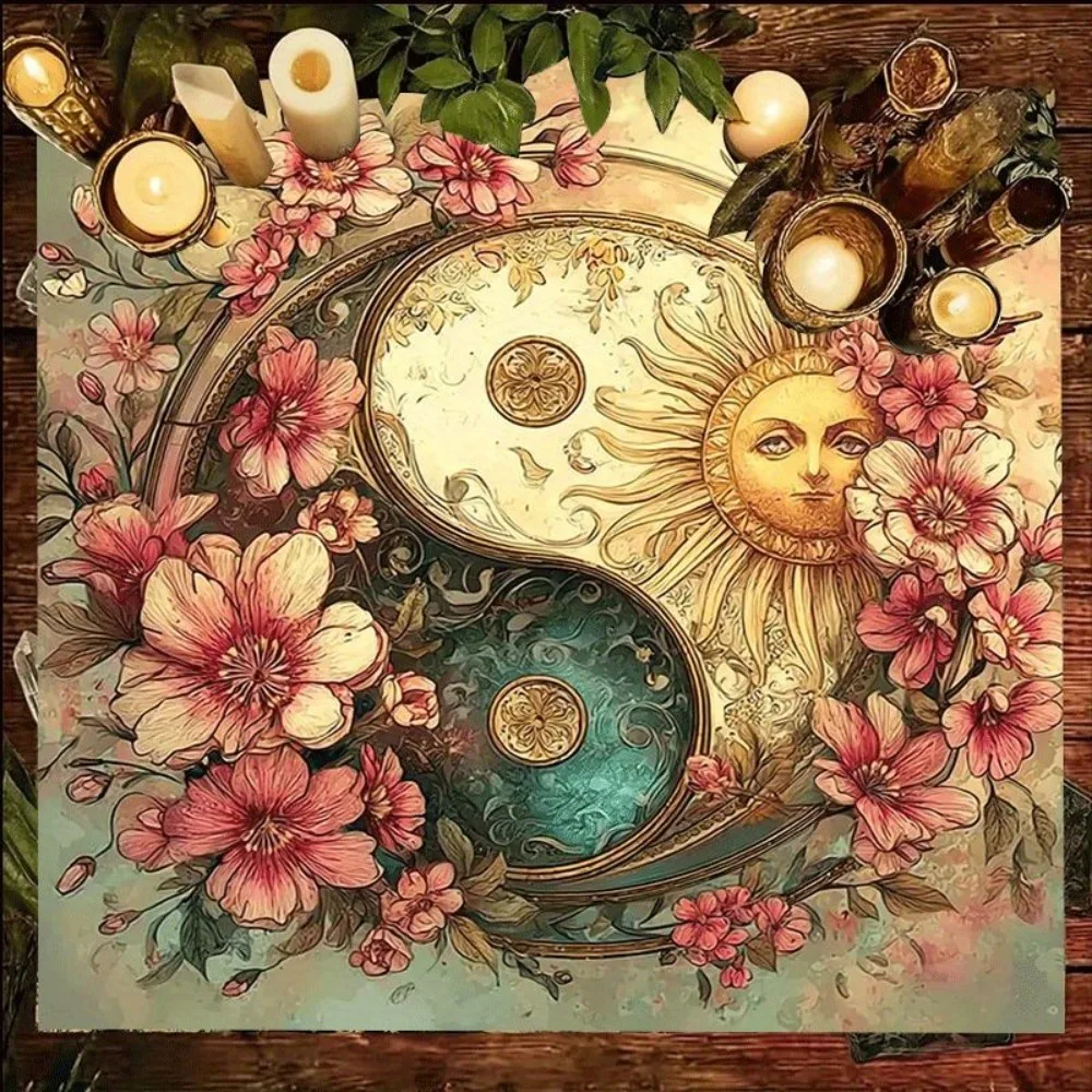 Flower Yin Yang Harmony Tarot Altar Cloth Multiple Sizes HD Sublimation Print Floral Balance 100 Polyester Machine Wash