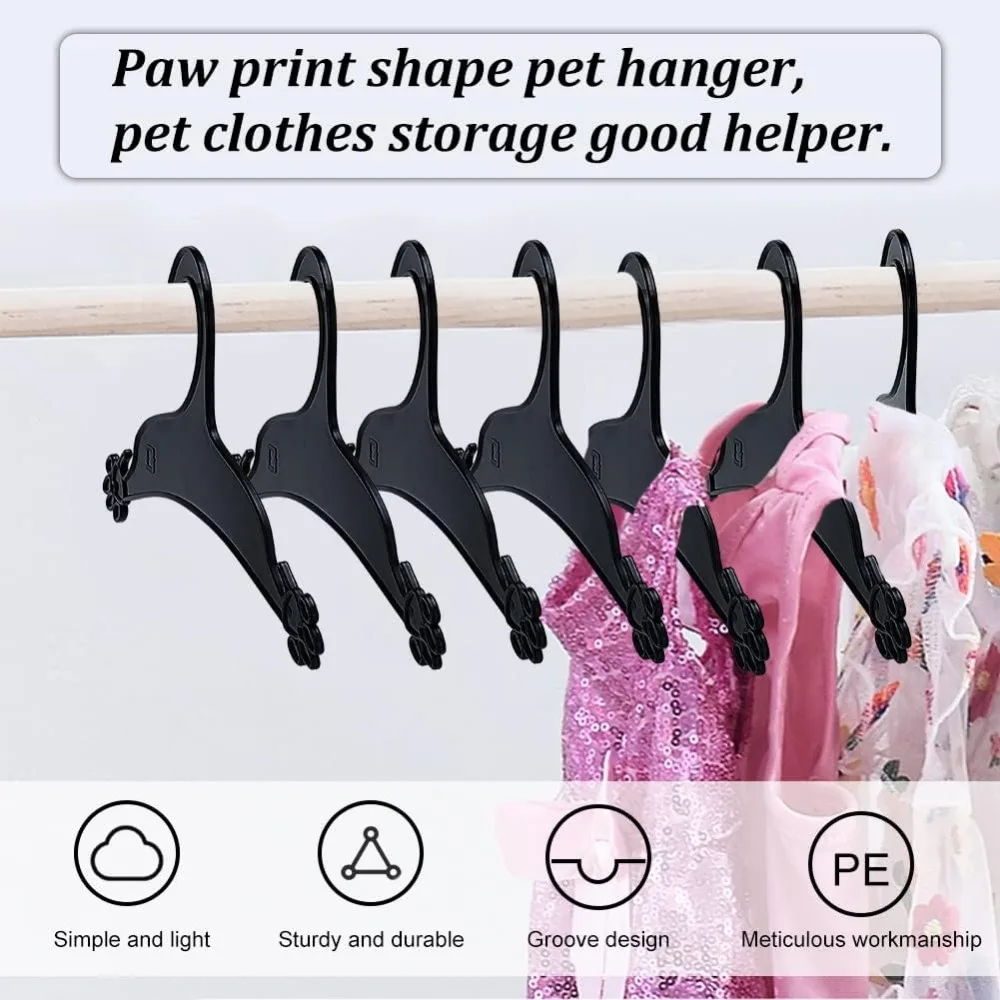 20 Packs Pet Apparel Hangers Black Pet Clothes Hangers Lovely Plastic Flexible Strong Paw Print for Dog Cat Pet Small Coat